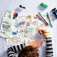 Load image into Gallery viewer, EatSleepDoodle Working Wheels Colour In placemat & pens