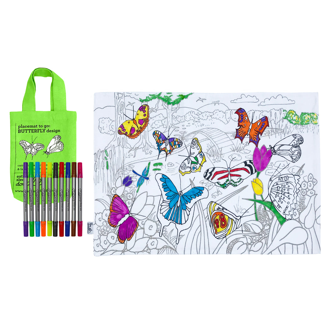 EatSleepDoodle Butterflies Colour In placemat & pens